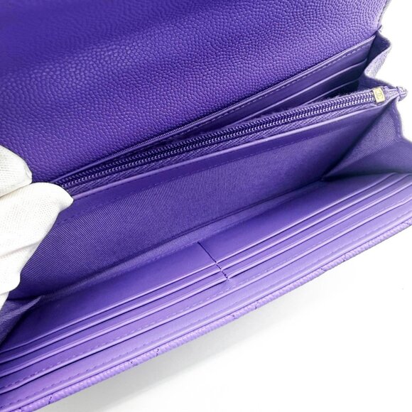 RARE Authentic CHANEL CC Timeless Caviar Flap Wallet Chain Purse Purple Bag - Picture 12 of 15